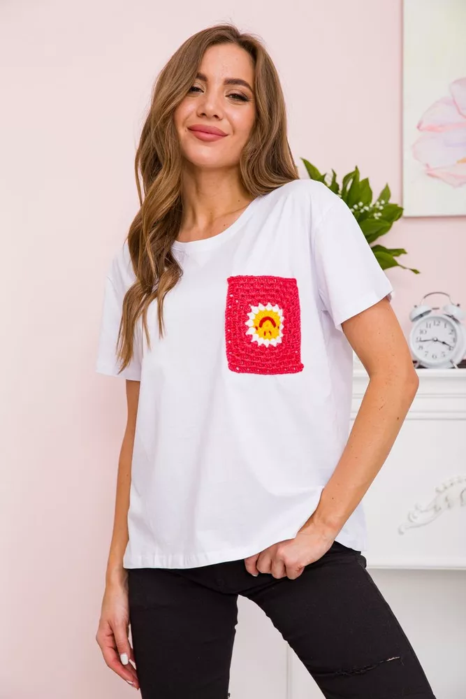 Купити Жіноча футболка вільного крою, колір Біло-червоний, 117R623 оптом - Фото №1