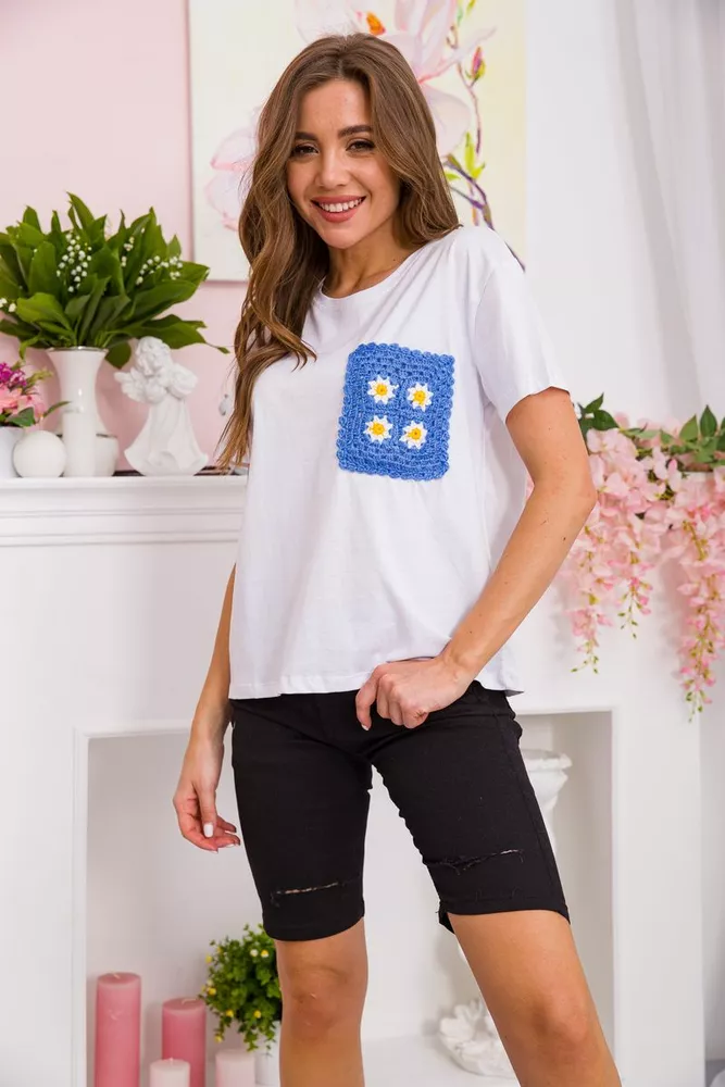 Купити Жіноча футболка вільного крою, колір Біло-синій, 117R623 - Фото №1