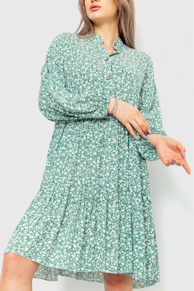 Купить Платье с цветочным принтом, цвет зеленый, 115R0466-3 - Фото №1