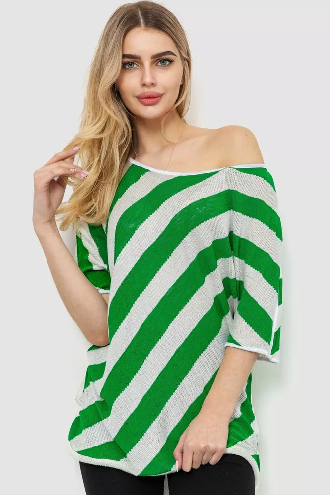Купить Кофта женская в полоску, цвет бело-зеленый, 244R0263 - Фото №1