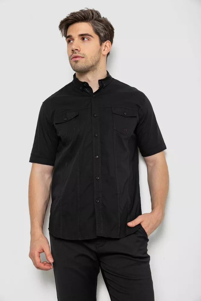 Купити Сорочка чоловіча однотонна, колір чорний, 214R6917-2 - Фото №1
