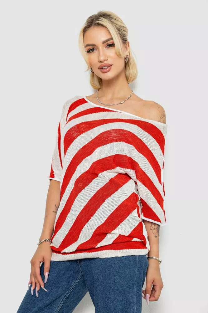 Купити Жіноча кофта в смужку, колір біло-теракотовий, 244R0263 оптом - Фото №3