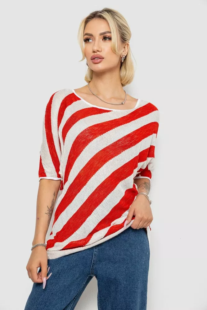 Купити Жіноча кофта в смужку, колір біло-теракотовий, 244R0263 оптом - Фото №4