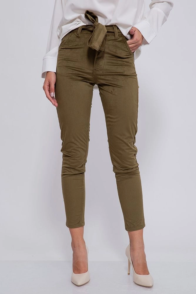 Купити Вельветові жіночі штани, кольору хакі, 123R17864 - Фото №1