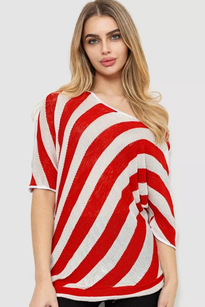 Купити Жіноча кофта в смужку, колір червоно-білий, 244R0263 - Фото №1