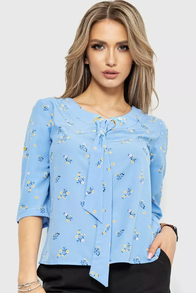 Купити Блуза з квітковим принтом, колір блакитний, 230R150-6 оптом - Фото №1