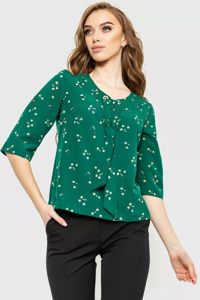 Купить Блуза с цветочным принтом, цвет зеленый, 230R150-6 - Фото №1