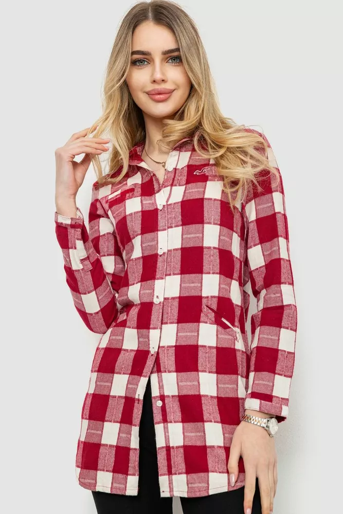 Купить Рубашка женская в клетку, цвет бордово-молочный, 246R001 оптом - Фото №1