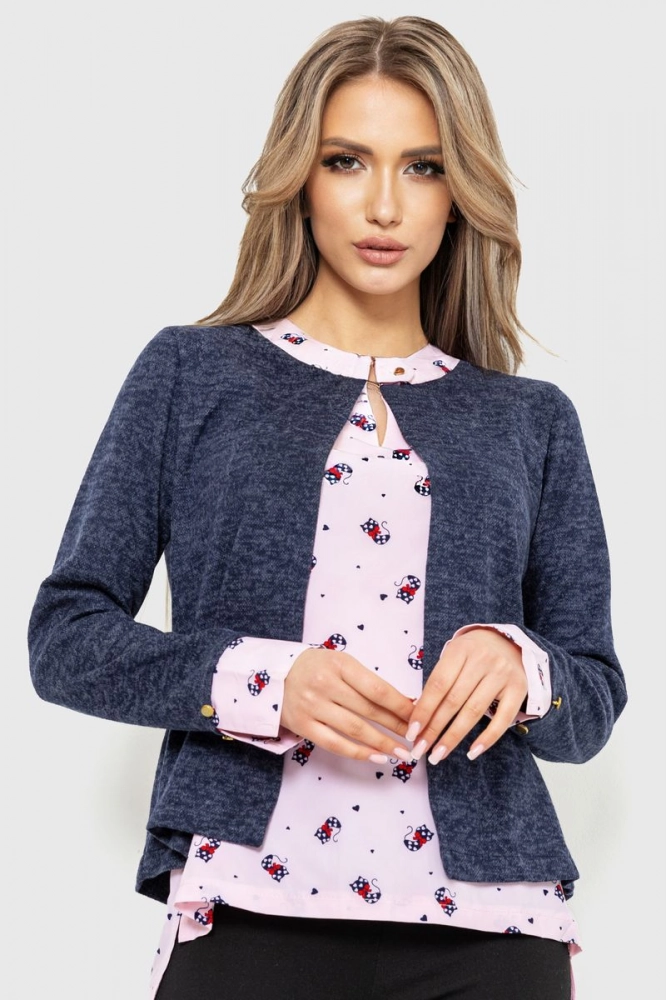Купити Блуза жіноча обманка, колір синьо-рожевий, 230R53-6 оптом - Фото №1