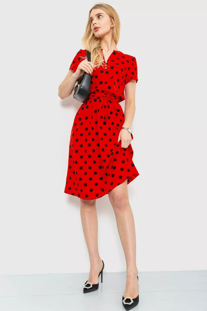 Купити Сукня у горох, колір червоно-чорний, 230R006-23 оптом - Фото №1
