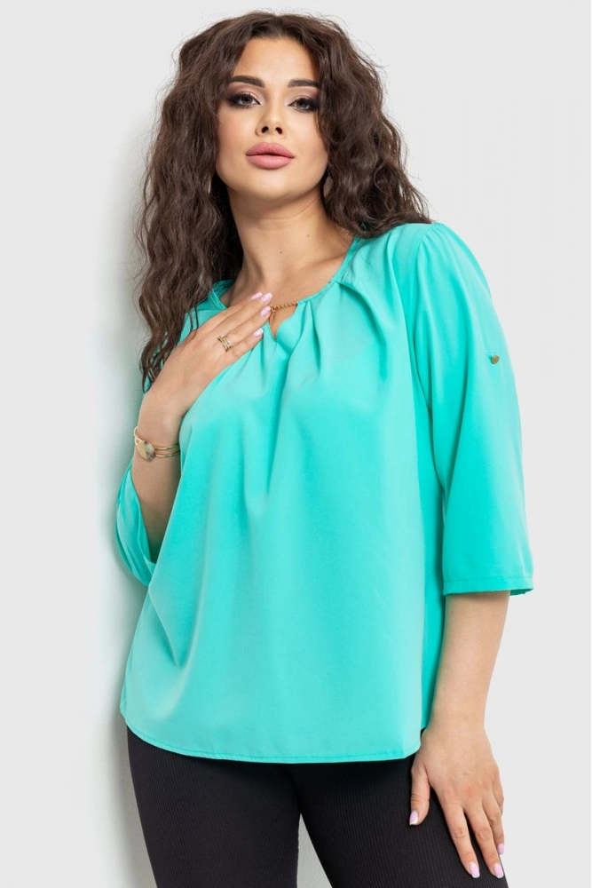 Купить Блуза однотонный, цвет мятный, 230R061-4 - Фото №1