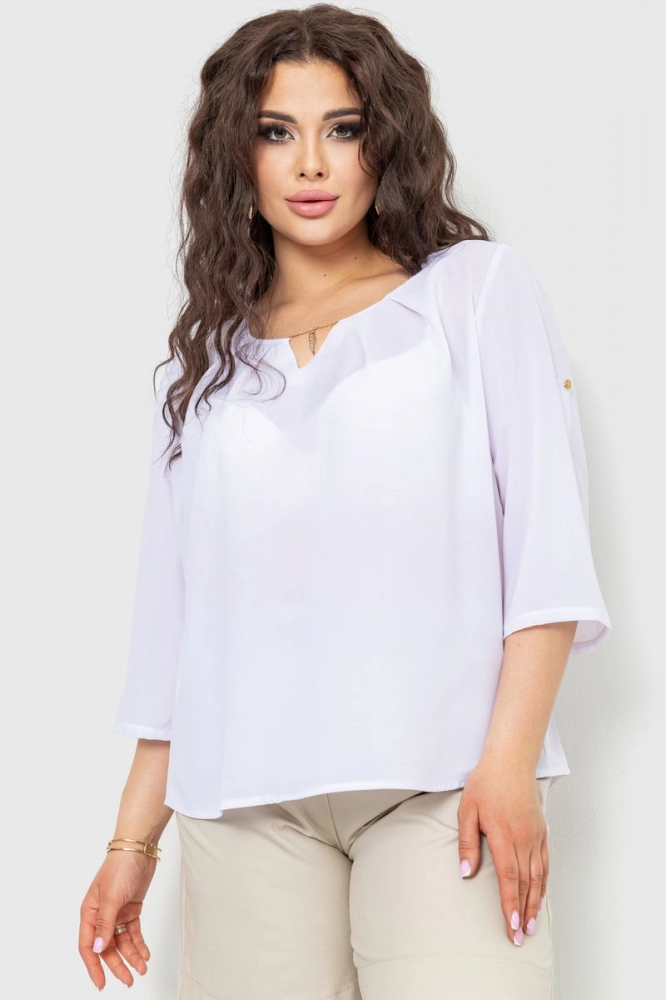 Купити Блуза однотонна, колір білий, 230R061-4 оптом - Фото №1