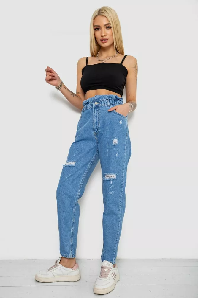 Купити Джинси жіночі Mom-fit, колір блакитний, 244R1573 - Фото №2