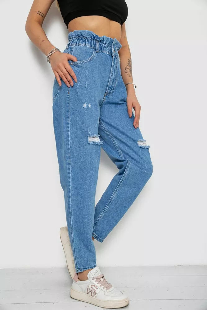 Купити Джинси жіночі Mom-fit, колір блакитний, 244R1573 - Фото №3