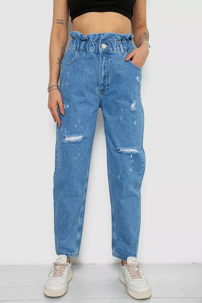 Купити Джинси жіночі Mom-fit, колір блакитний, 244R1573 - Фото №1
