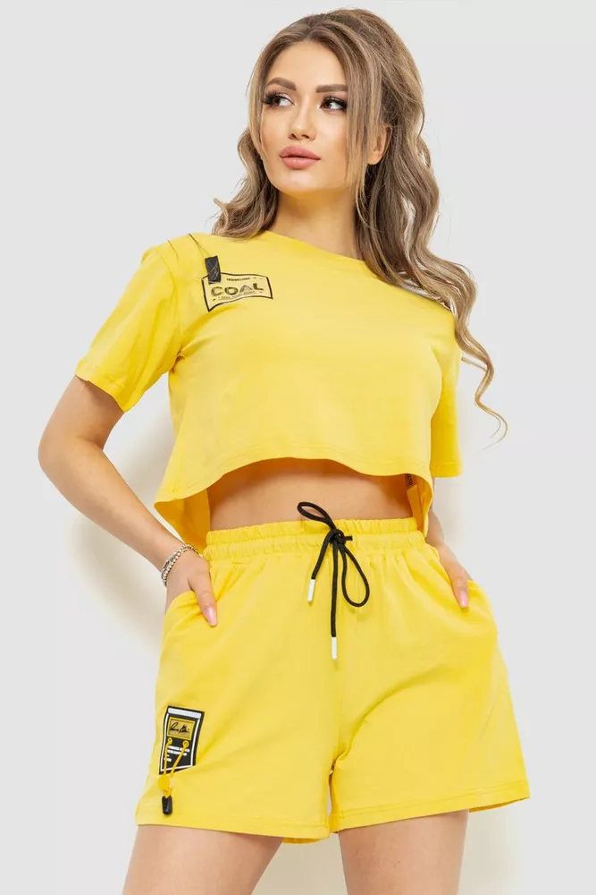 Купити Костюм жіночий повсякденний футболка+шорти, колір жовтий, 198R123 оптом - Фото №1