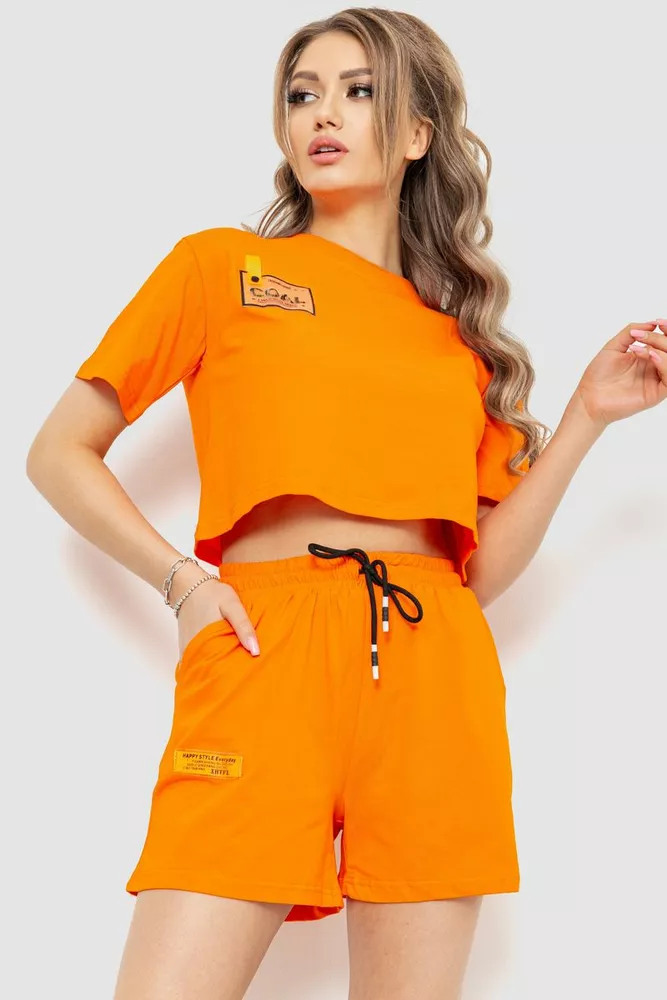 Купить Костюм женский повседневный футболка+шорты, цвет оранжевый, 198R123 оптом - Фото №1