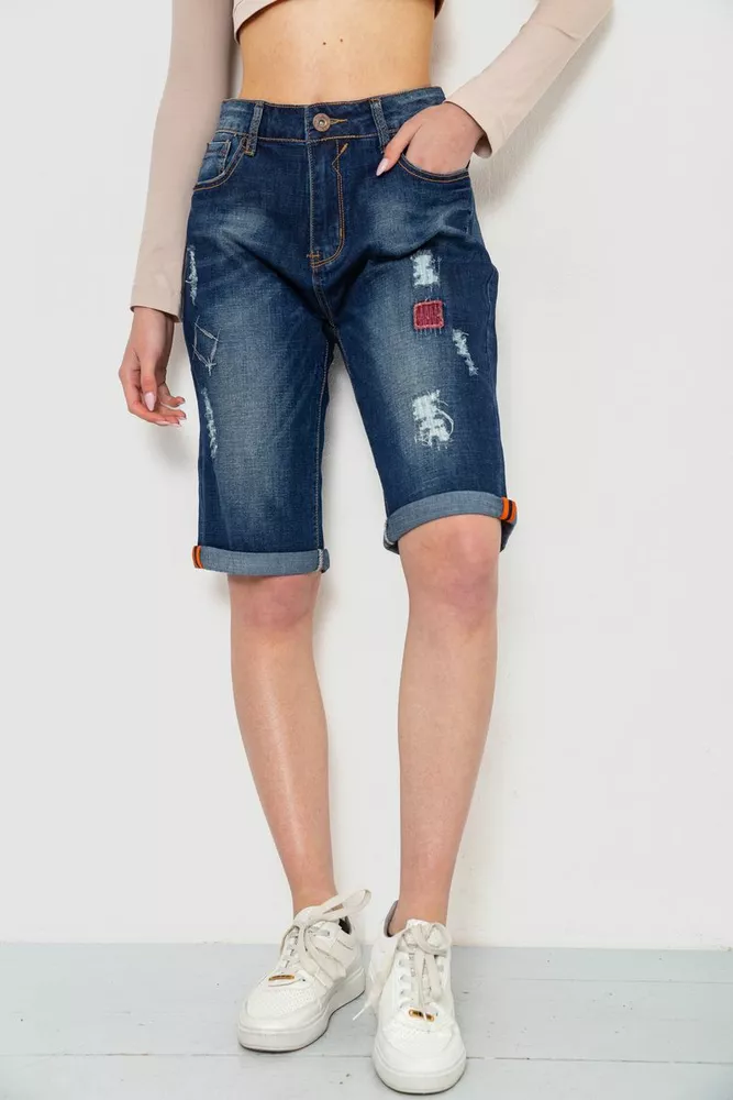 Купить Шорты джинсовые женские с потертостями, цвет синий, 244R5552 - Фото №1