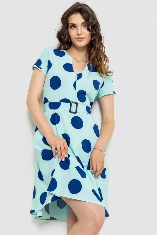 Купити Сукня з поясом, колір м'ятно-синій, 230R032-6 - Фото №1