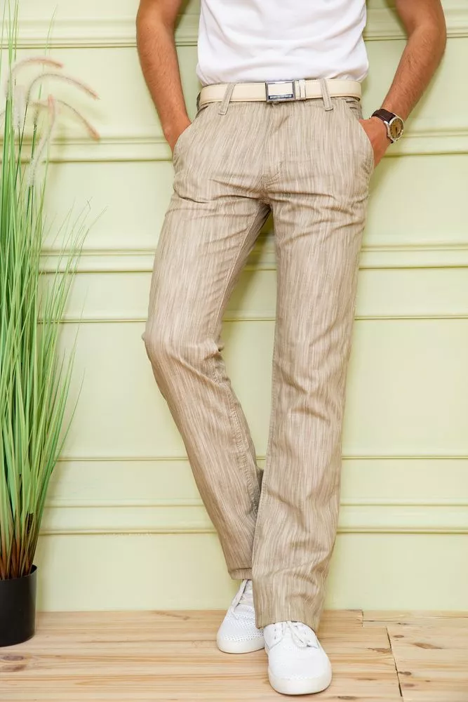 Купить Мужские летние брюки, свободного кроя, бежевого цвета, 167R7055-1 оптом - Фото №1