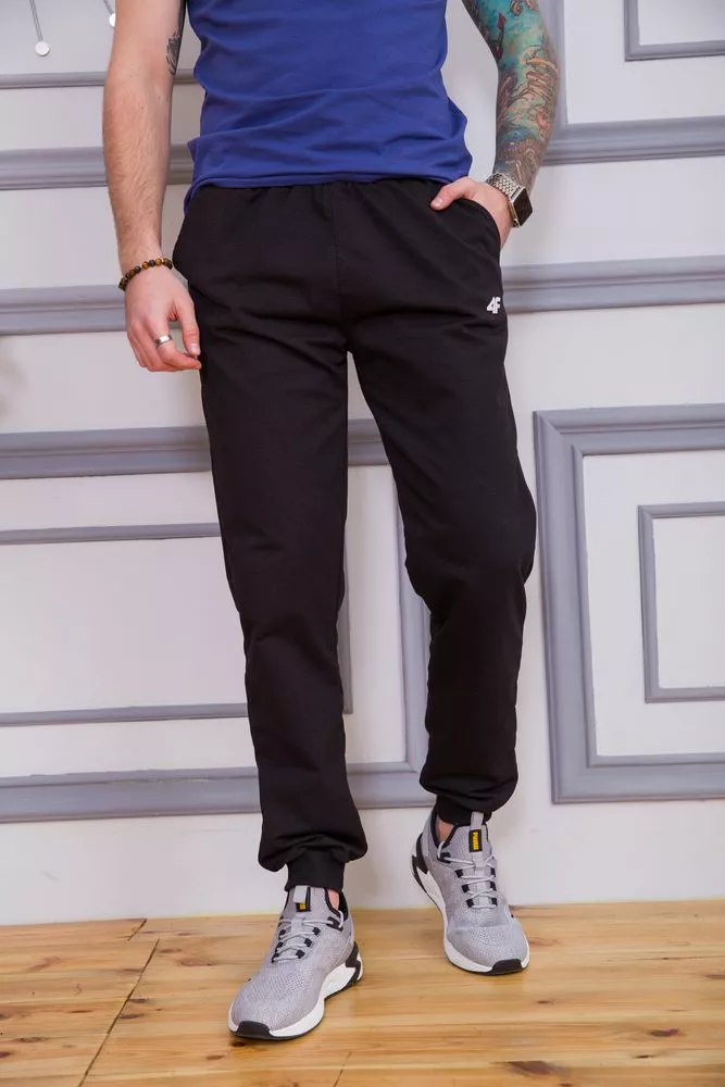 Купить Спортивные мужские штаны с манжетами черного цвета 190R230 - Фото №1