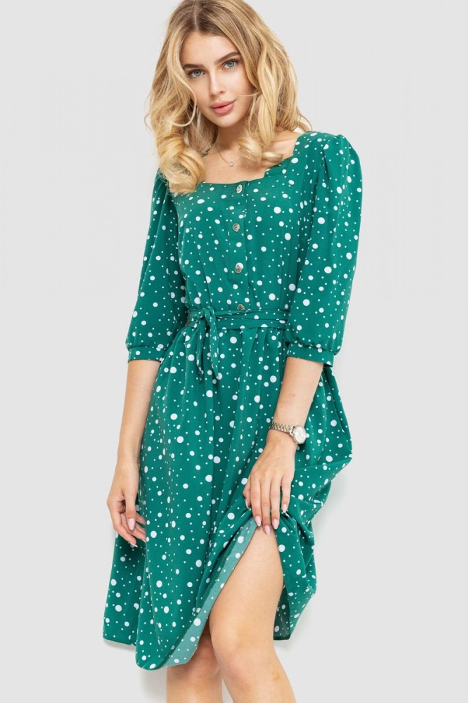 Купити Сукня у горох, колір зелений, 230R039-3 - Фото №1