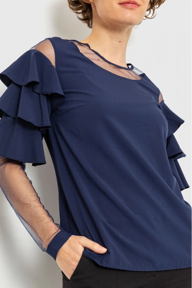 Купить Блуза однотонная, цвет темно-синий, 230R151-11 - Фото №1