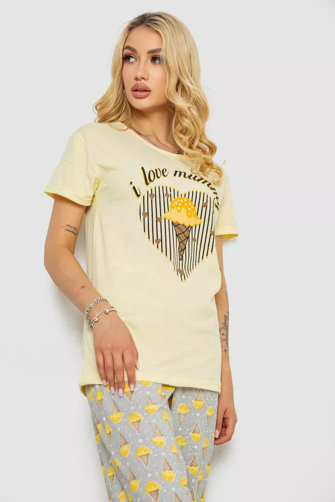 Купити Жіноча піжама з принтом, колір жовтий, 243R6001 - Фото №2