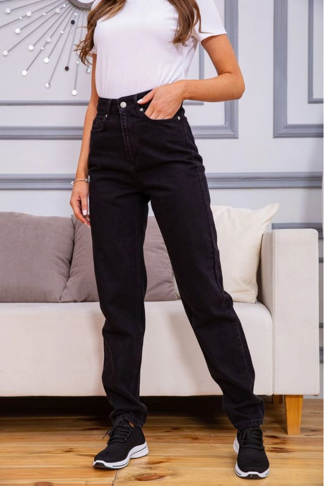 Купити Жіночі джинси МОМ чорного кольору 157R3105 оптом - Фото №1