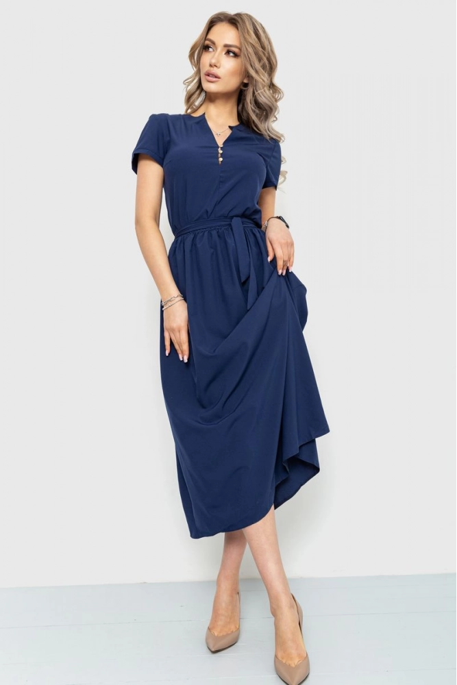 Купить Платье однотонное, цвет темно-синий, 230R006 - Фото №1