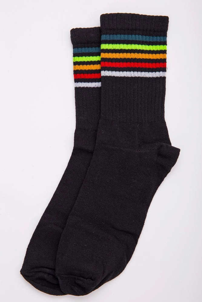 Купить Черно-серые женские носки средней высоты в полоску 131R137096 оптом - Фото №1