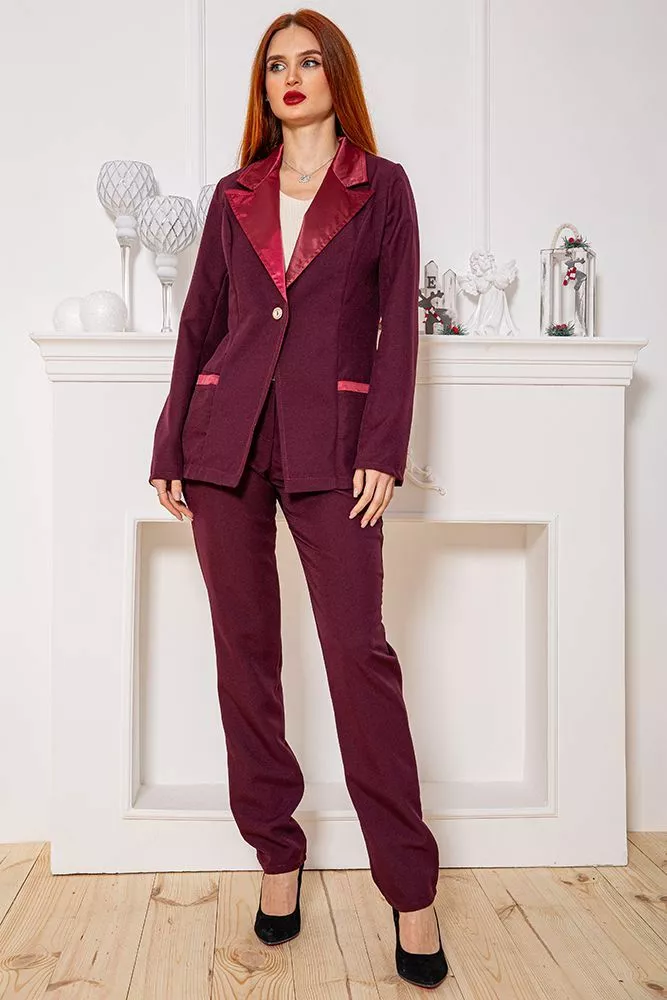 Купить Женский костюм брюки + пиджак, вишневого цвета, 104R1285 - Фото №1