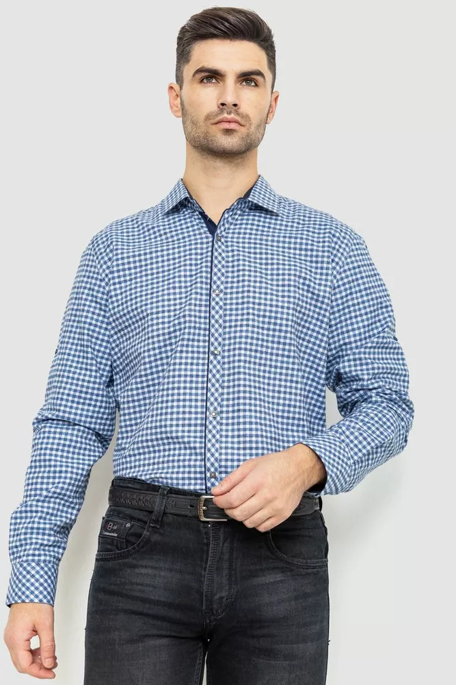 Купить Рубашка мужская в клетку байковая, цвет сине-белый, 214R115-35-193 оптом - Фото №1