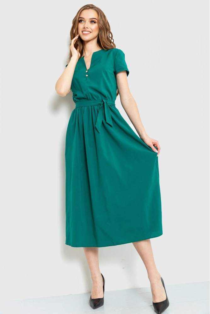 Купити Сукня однотонна, колір темно-зелений, 230R006 - Фото №1