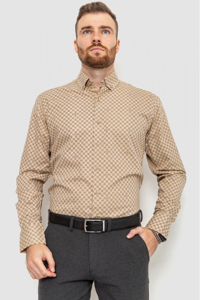Купить Рубашка мужская с принтом, цвет бежевый, 201R115 - Фото №1