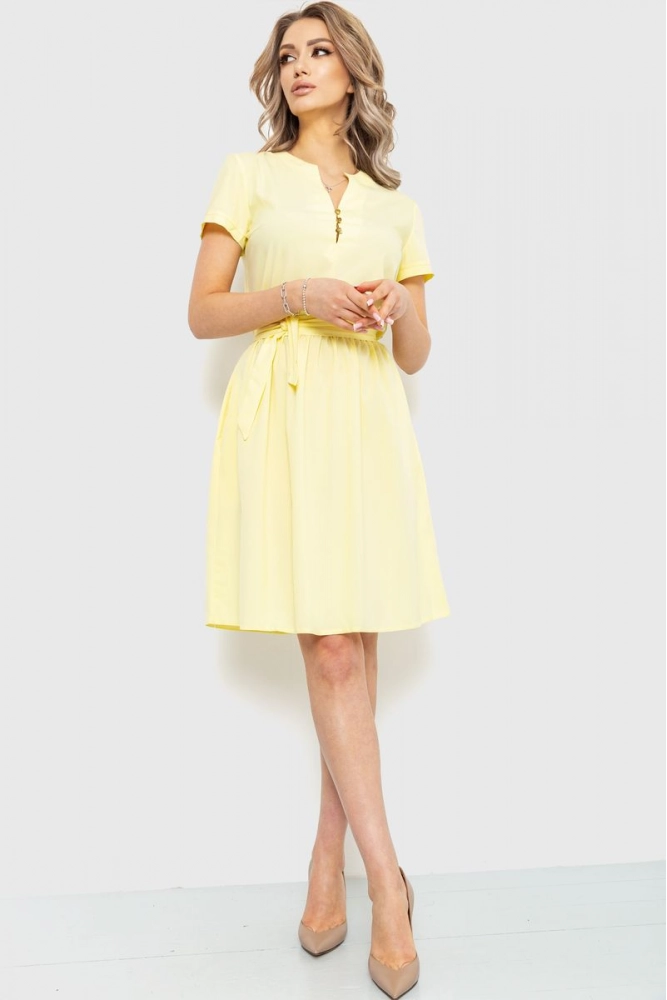 Купити Сукня однотонна, колір жовтий, 230R006 - Фото №1