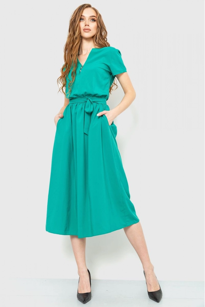 Купить Платье однотонное, цвет зеленый, 230R006 - Фото №1