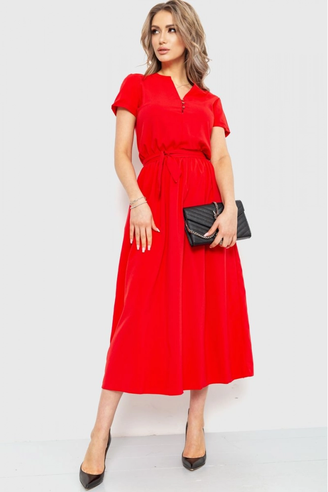 Купить Платье однотонное, цвет красный, 230R006 - Фото №1
