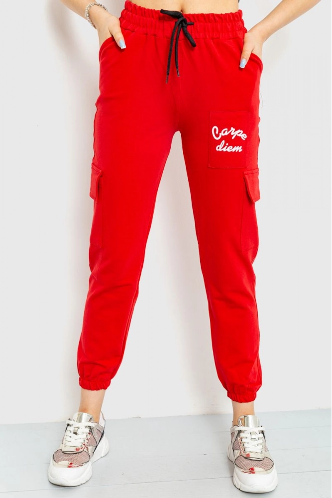 Купити Спорт штани жіночі карго, колір червоний, 220R041 - Фото №1