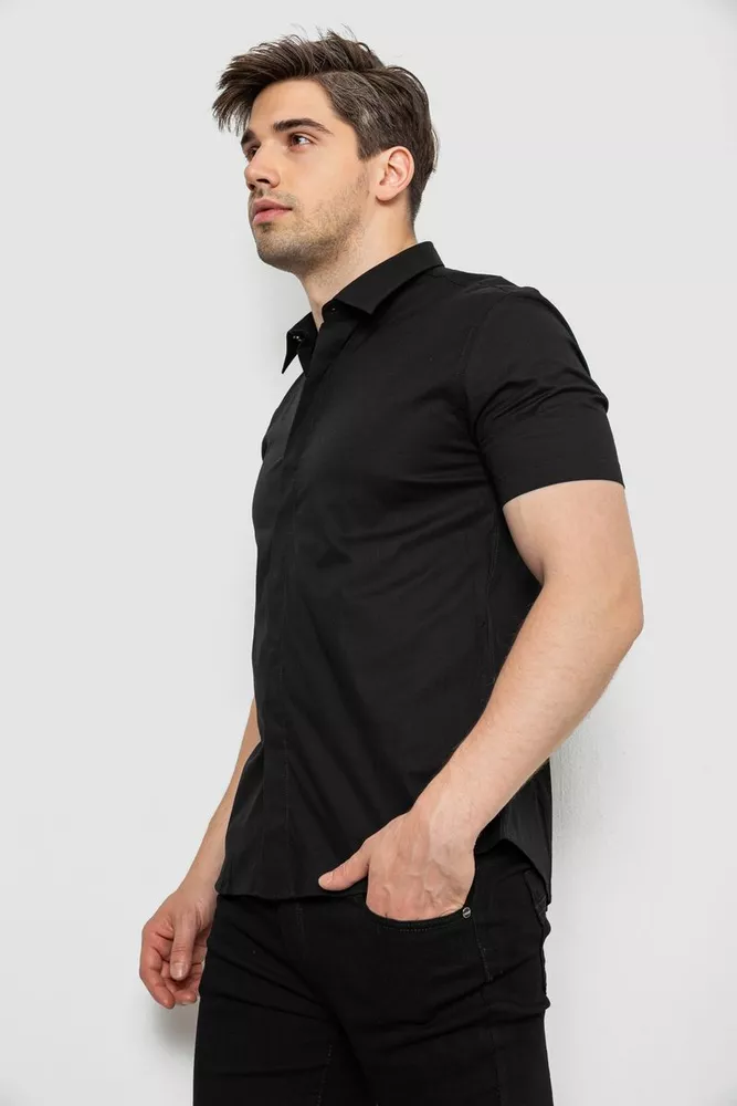 Купити Сорочка чоловіча однотонна, колір чорний, 214R6917-3 - Фото №3