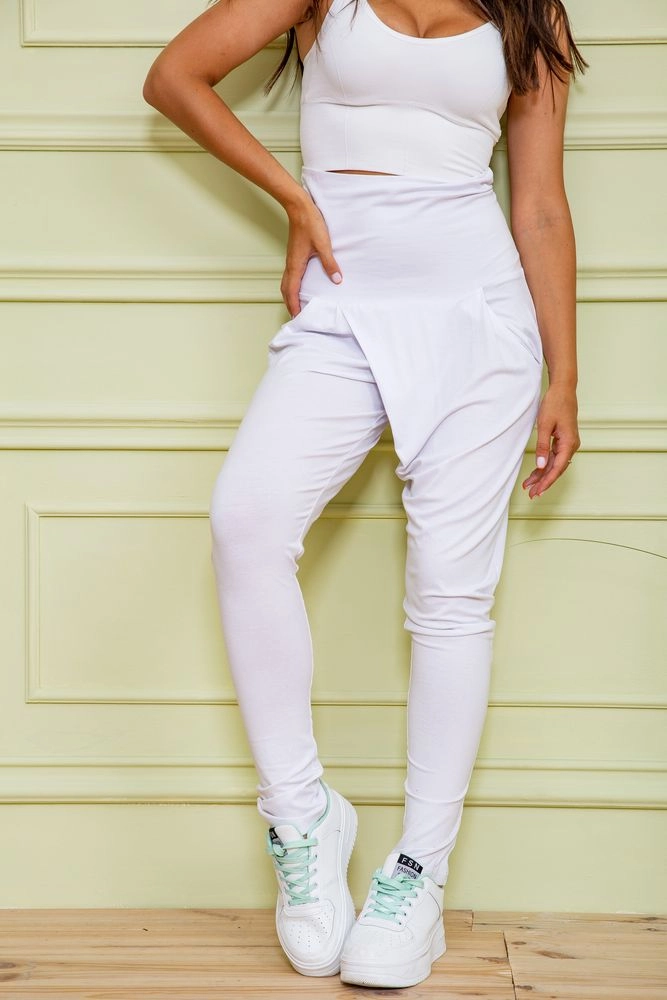 Купить Женские трикотажные белые брюки, с высокой посадкой, 167R239 оптом - Фото №1