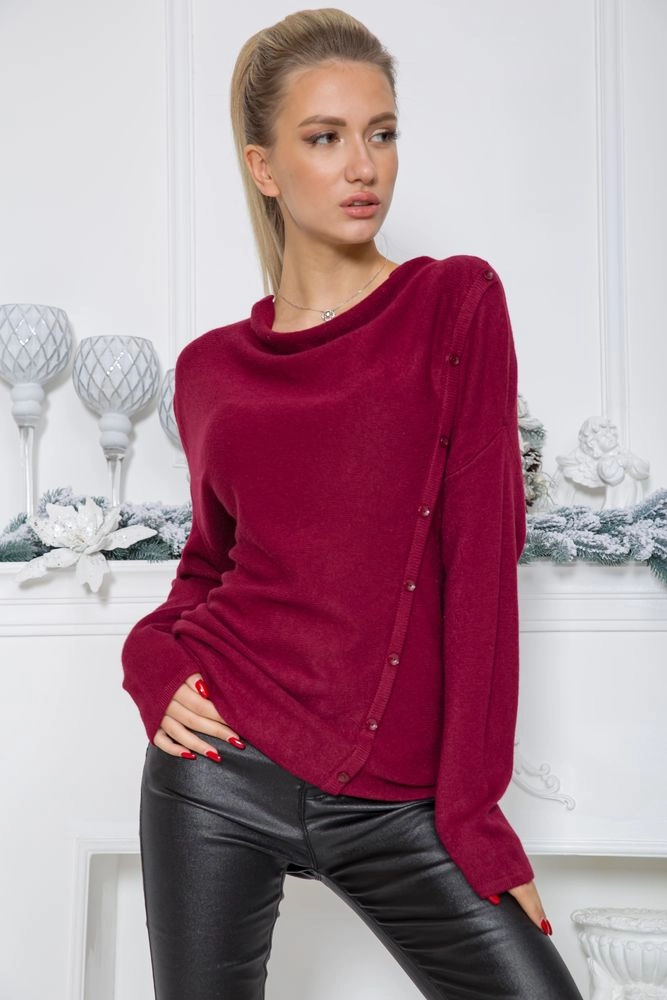 Купити Жіночий светр вільного крою бордового кольору 131R8059 - Фото №1