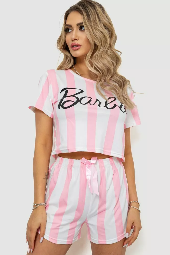 Купити Жіноча піжама в смужку, колір рожево-білий, 238R19025 - Фото №1