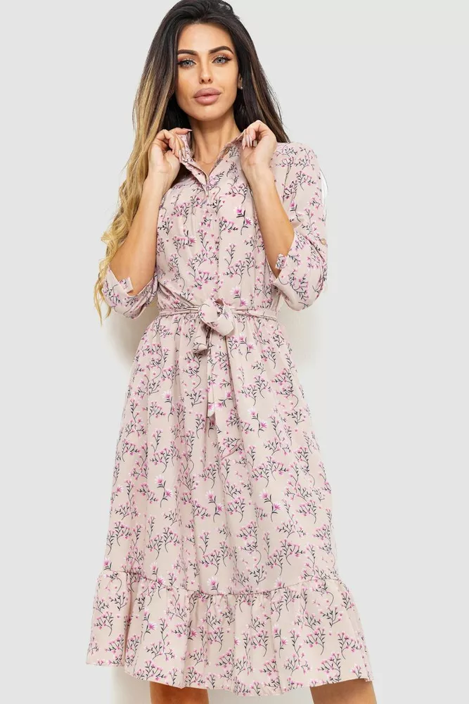 Купить Платье с принтом, цвет бежево-розовый, 230R040-4 - Фото №1