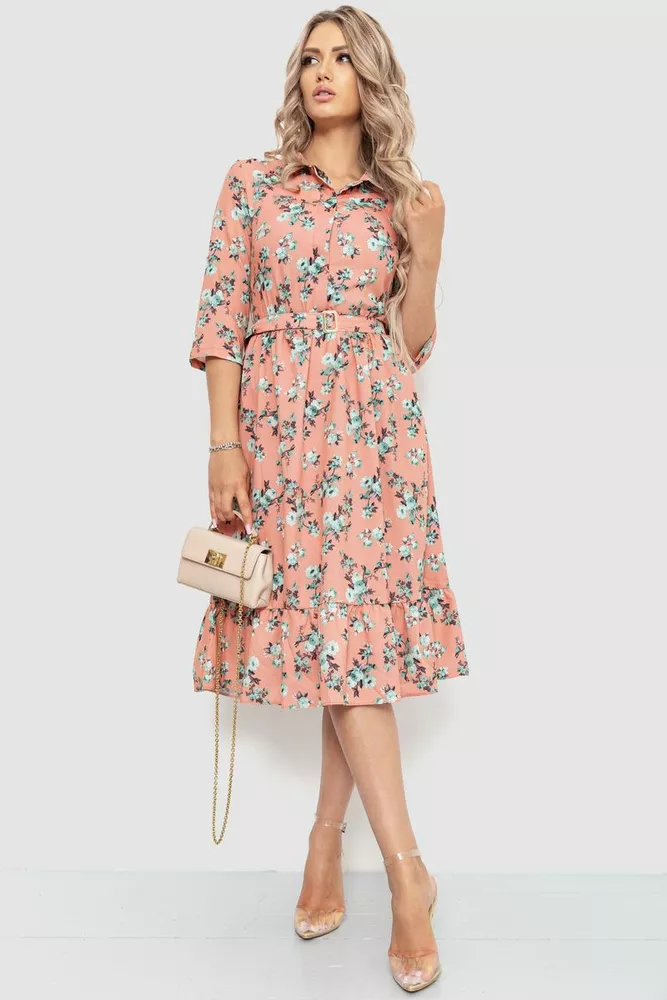 Купить Платье с принтом, цвет персиково-зеленый, 230R040-4 - Фото №1