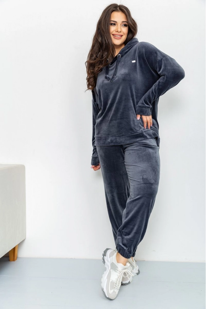 Купити Спорт костюм жіночий велюровий батал, колір сірий, 112R597-1 оптом - Фото №1