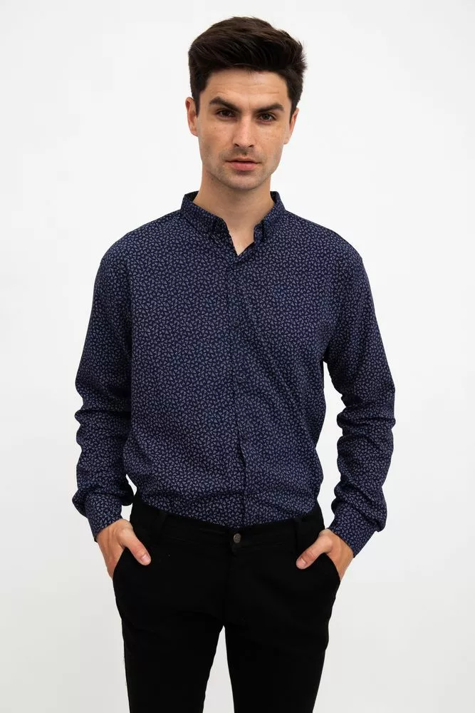 Купить Рубашка мужская, темно-синяя стильный принт, 511F016 - Фото №1