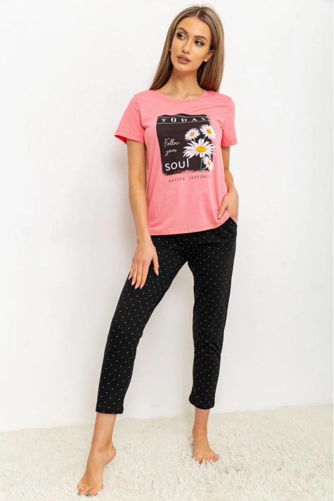 Купити Жіноча піжама з принтом 219RF-511, колір Рожево-чорний - Фото №1