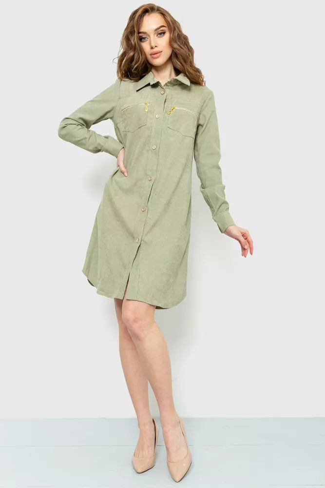 Купити Сукня вельветова, колір оливковий, 230R021 - Фото №1