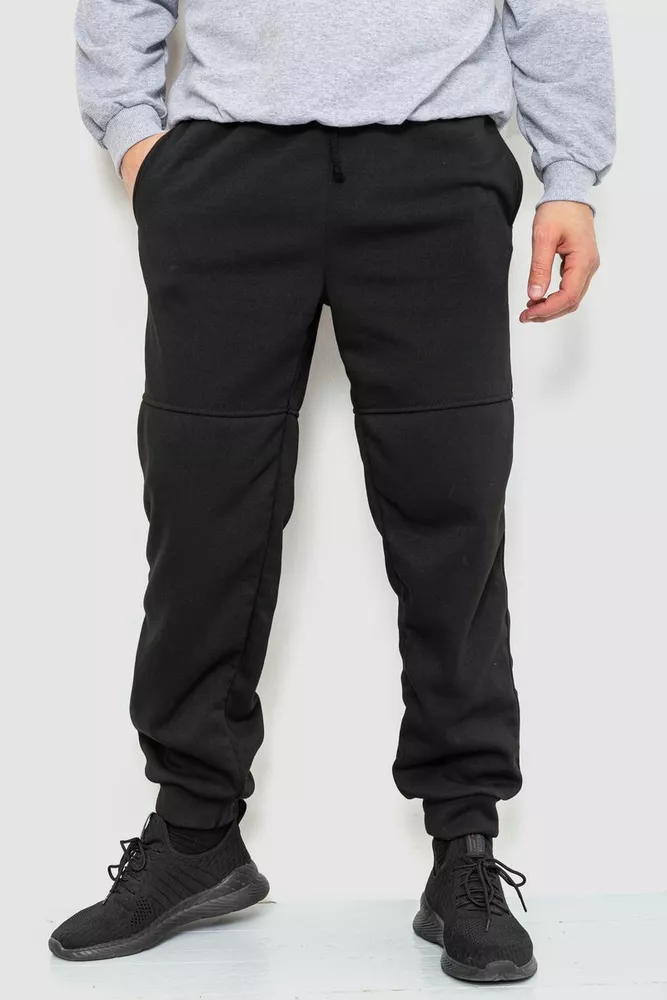 Купить Спорт штаны мужские на флисе 201R059, цвет Черный оптом - Фото №1
